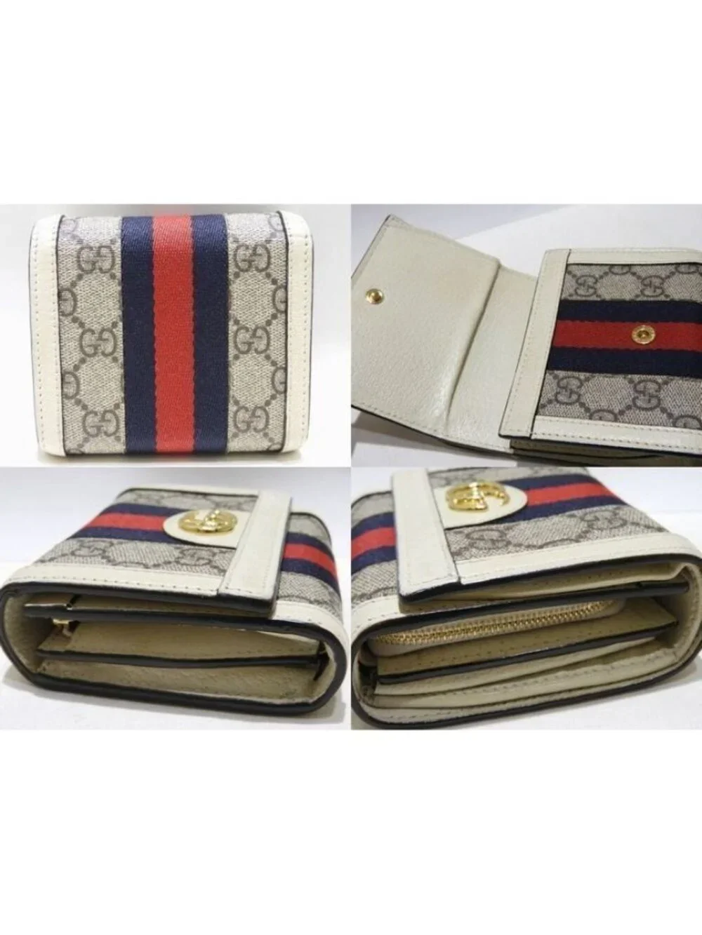 Gucci Ophidia Compact Wallet Canvas Leather GG Supreme Sherry Line